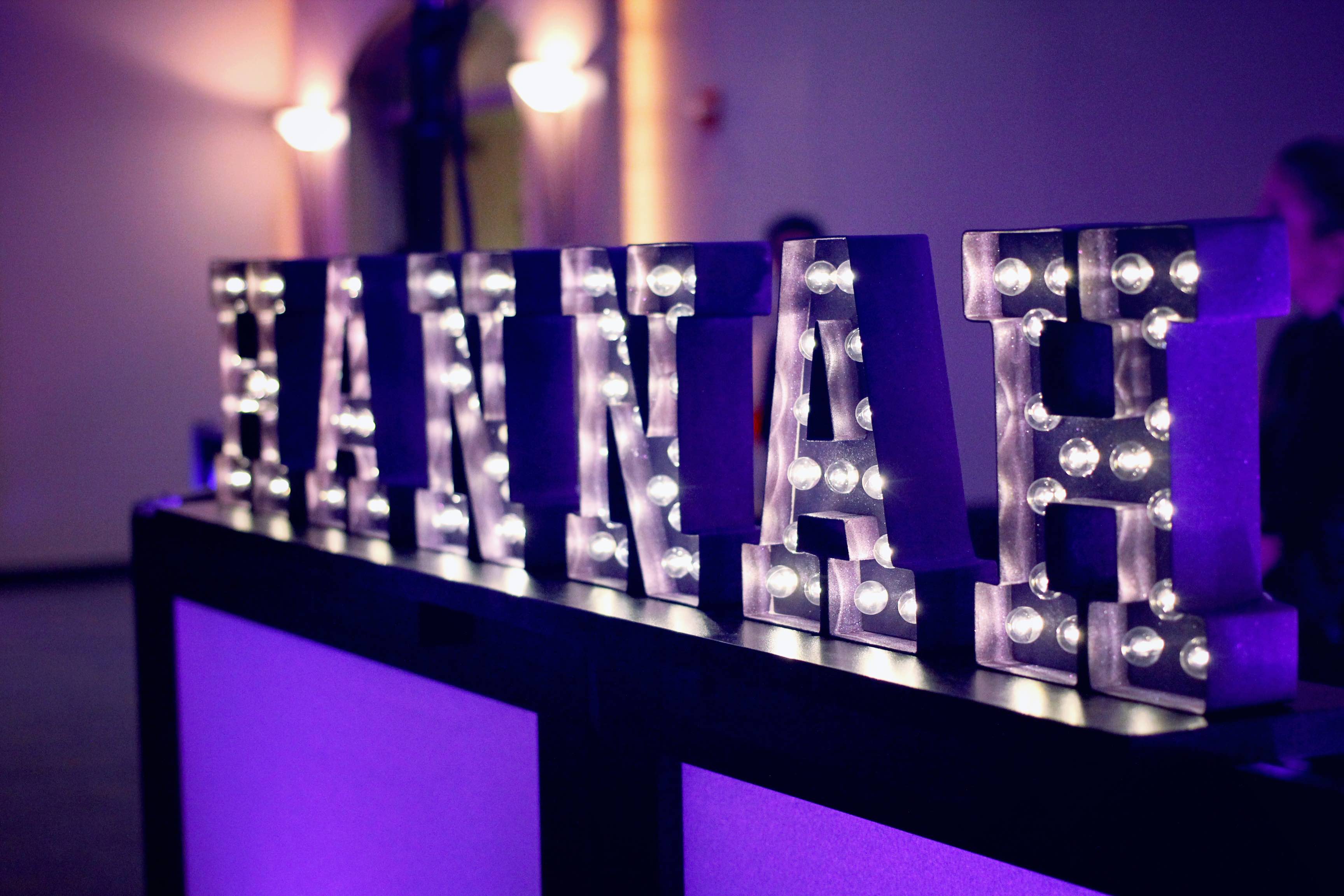 Hannah Bat Mitzvah Marquee at Beth Ami in Rockville, MD | Pop Color Events | Adding a Pop of Color to Bar & Bat Mitzvahs in DC, MD & VA