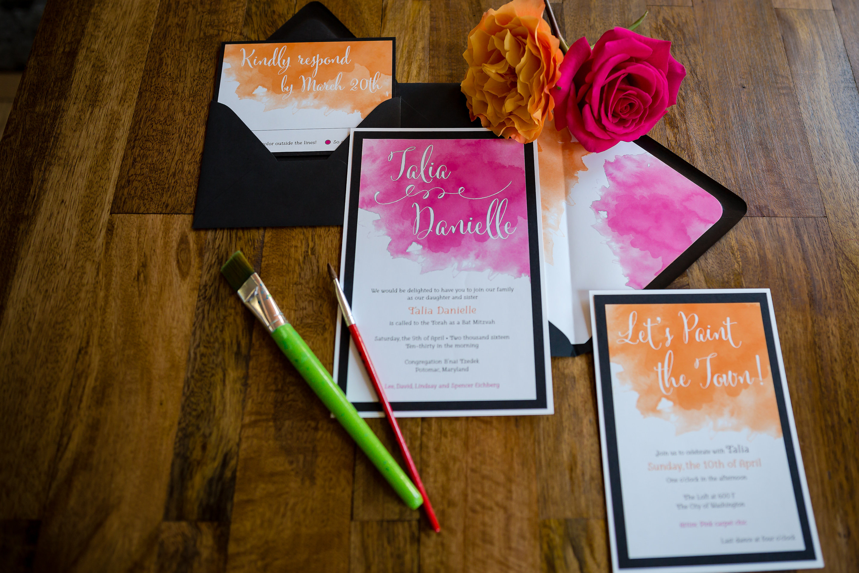 Arist Watercolor Bat Mitzvah Invitation Suite | Pop Color Events | Adding a Pop of Color to Bar & Bat Mitzvahs in DC, MD & VA |
041016-103741
 Photo by Powell Woulfe Photography