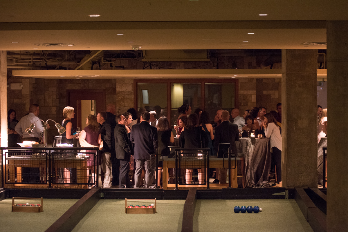 Bocce at Jake's Pinstripes Georgetown DC Red and Black Hockey-themed Bar Mitzvah Party | Pop Color Events | Adding a pop of color to Bar & Bat Mitzvahs in DC, MD & VA | Photo by Susan Hornyak Photography