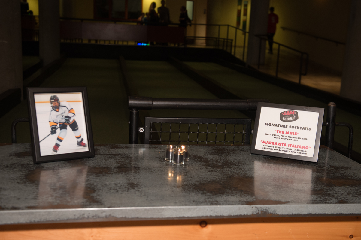 Votives at Jake's Hockey Bar Mitzvah at Pinstripes Georgetown | Pop Color Events | Adding a Pop of Color to Bar & Bat Mitzvahs in DC, MD, & VA | Photo by Susan Hornyak Photography