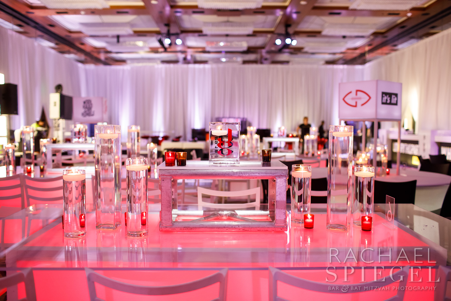 Adult Centerpieces at Jacob's Under Armour-themed Bar Mitzvah Party at Four Seasons Baltimore | Pop Color Events | Adding a Pop of Color to Bar & Bat Mitzvahs in DC, MD & VA | Photos by Rachael Spiegel Photography