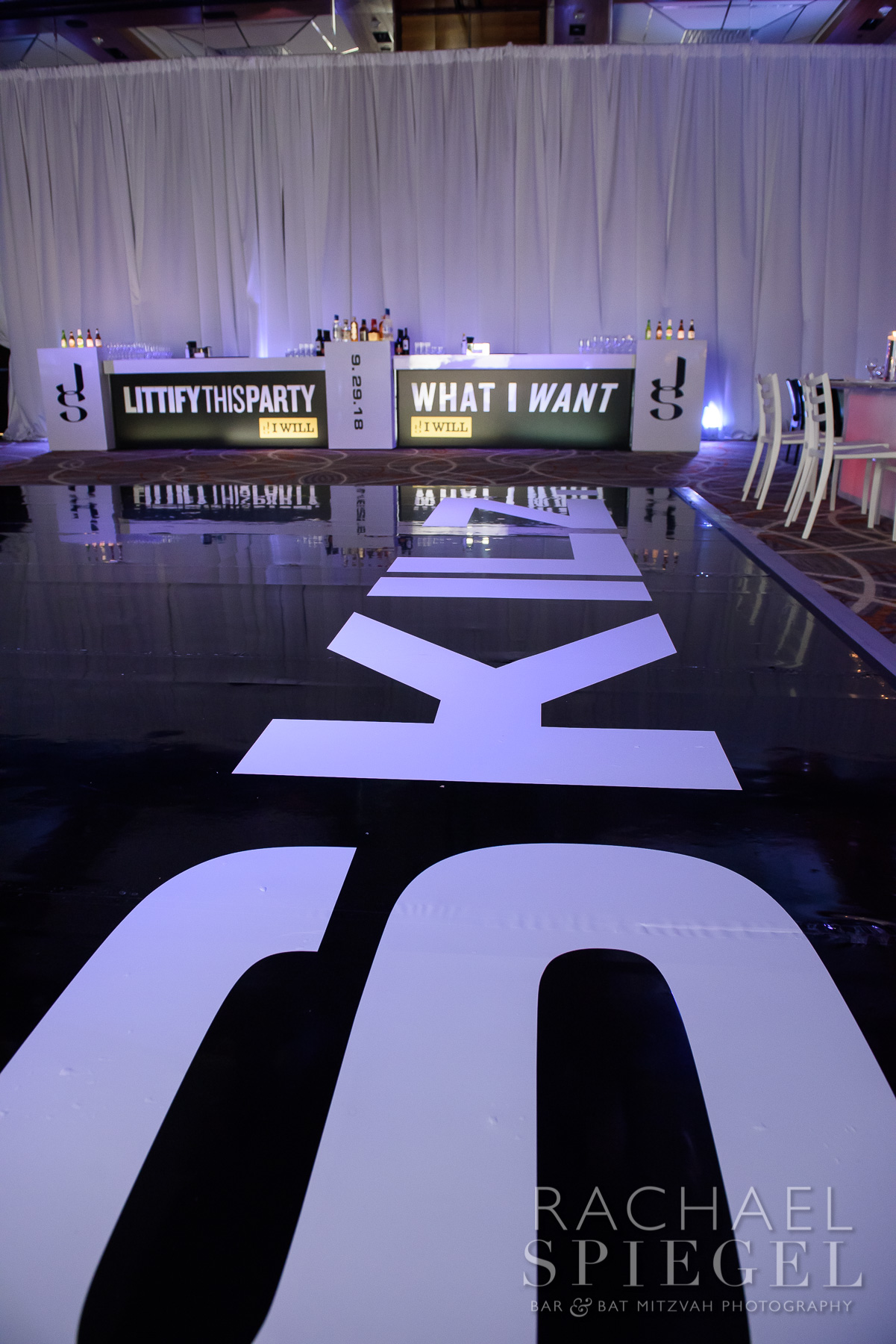 Custom Dance Floor and Bar at Jacob's Under Armour-themed Bar Mitzvah Party at Four Seasons Baltimore | Pop Color Events | Adding a Pop of Color to Bar & Bat Mitzvahs in DC, MD & VA | Photos by Rachael Spiegel Photography
