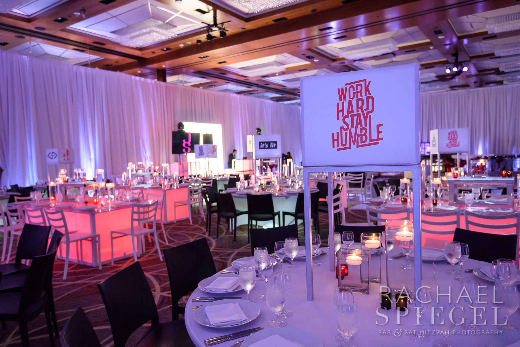 Adult Centerpieces at Jacob's Under Armour-themed Bar Mitzvah Party at Four Seasons Baltimore | Pop Color Events | Adding a Pop of Color to Bar & Bat Mitzvahs in DC, MD & VA | Photos by Rachael Spiegel Photography