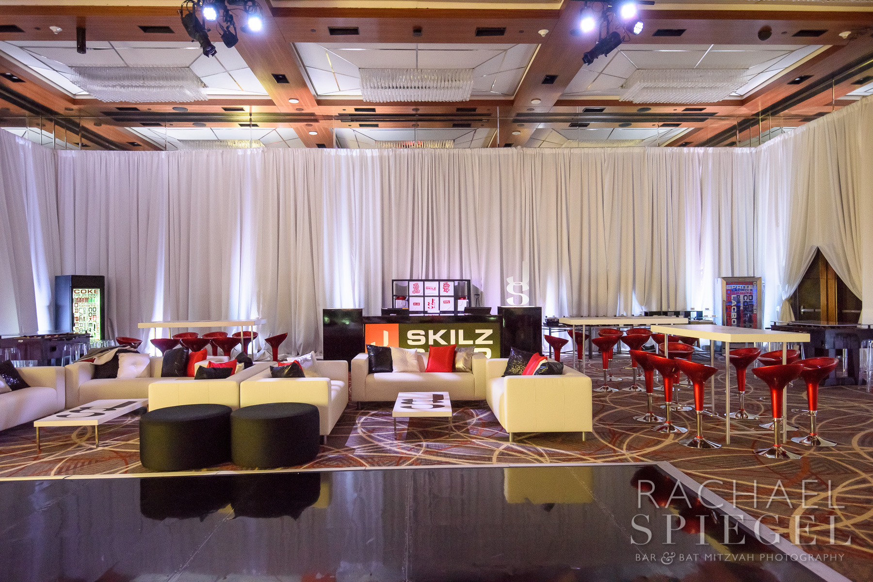 Kids Lounge at Jacob's Under Armour-themed Bar Mitzvah Party at Four Seasons Baltimore | Pop Color Events | Adding a Pop of Color to Bar & Bat Mitzvahs in DC, MD & VA | Photos by Rachael Spiegel Photography