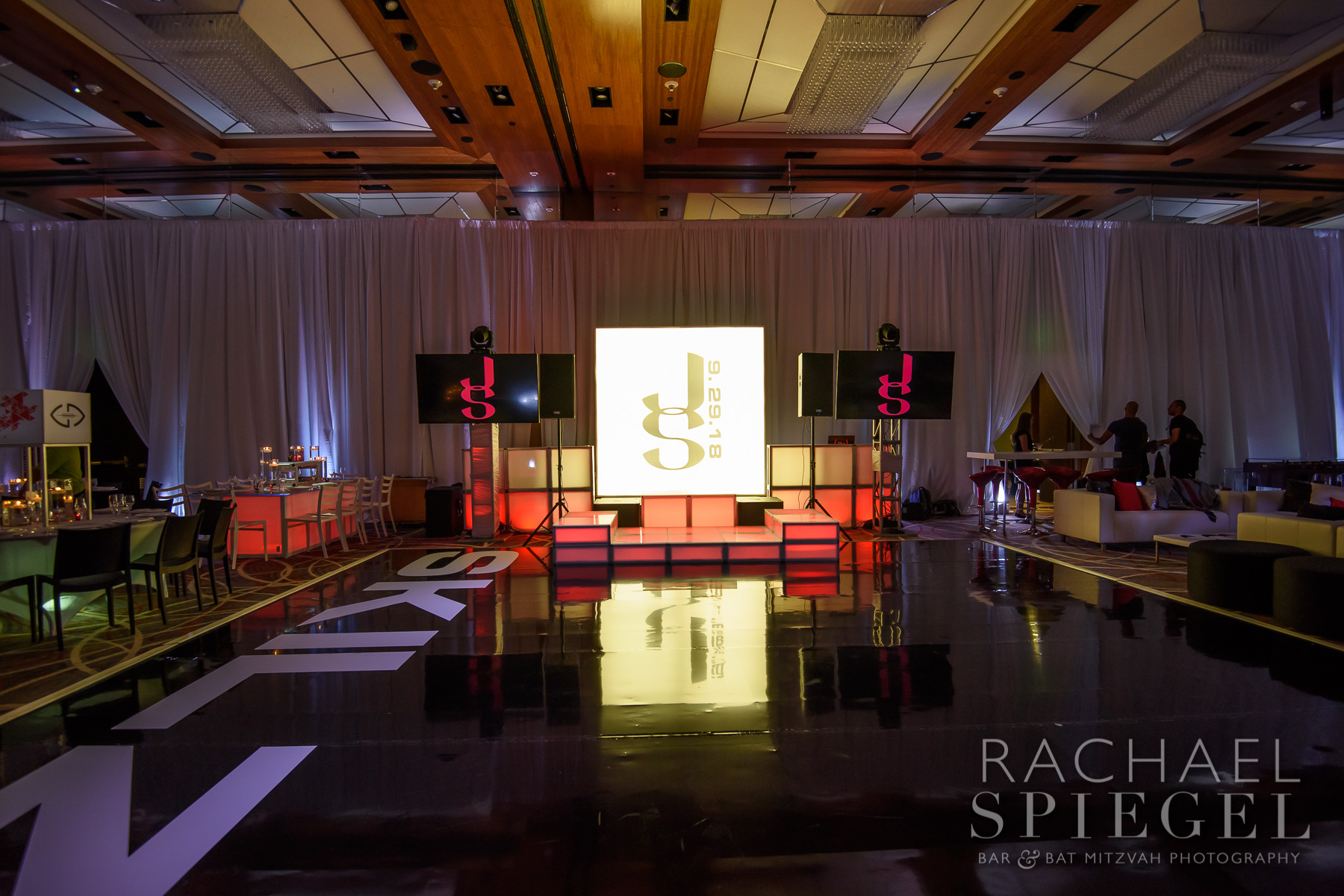 Custom Dance Floor at Jacob's Under Armour-themed Bar Mitzvah Party at Four Seasons Baltimore | Pop Color Events | Adding a Pop of Color to Bar & Bat Mitzvahs in DC, MD & VA | Photos by Rachael Spiegel Photography