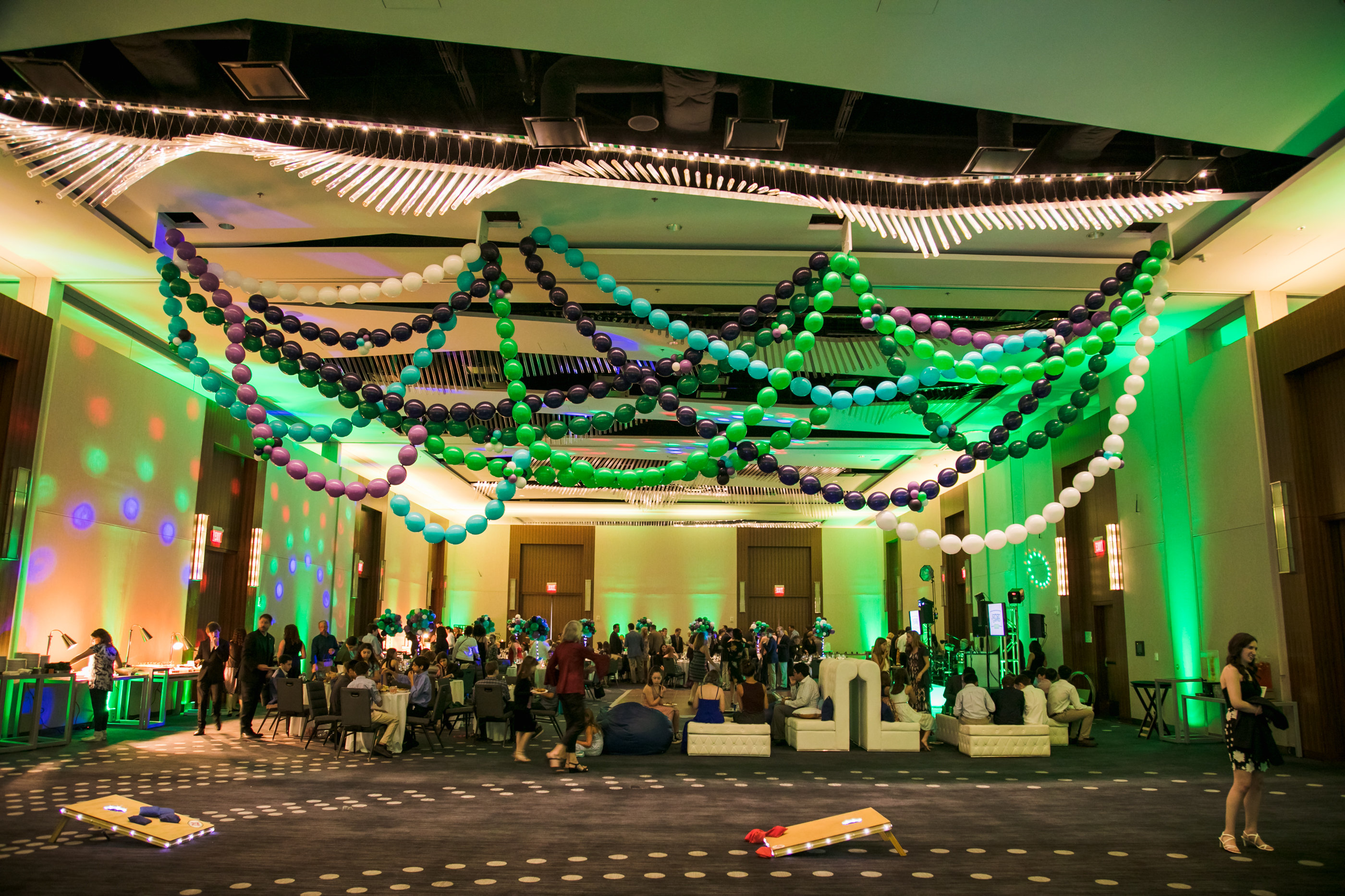 Balloon Installation at James's Games-themed Bar Mitzvah party at Hyatt Regency Tysons Corner with balloons, arcade games and playing cards in Northern Virginia. | Pop Color Events | Adding a Pop of Color to Bar & Bat Mitzvahs in DC, MD & VA | Photo by Bradley Images