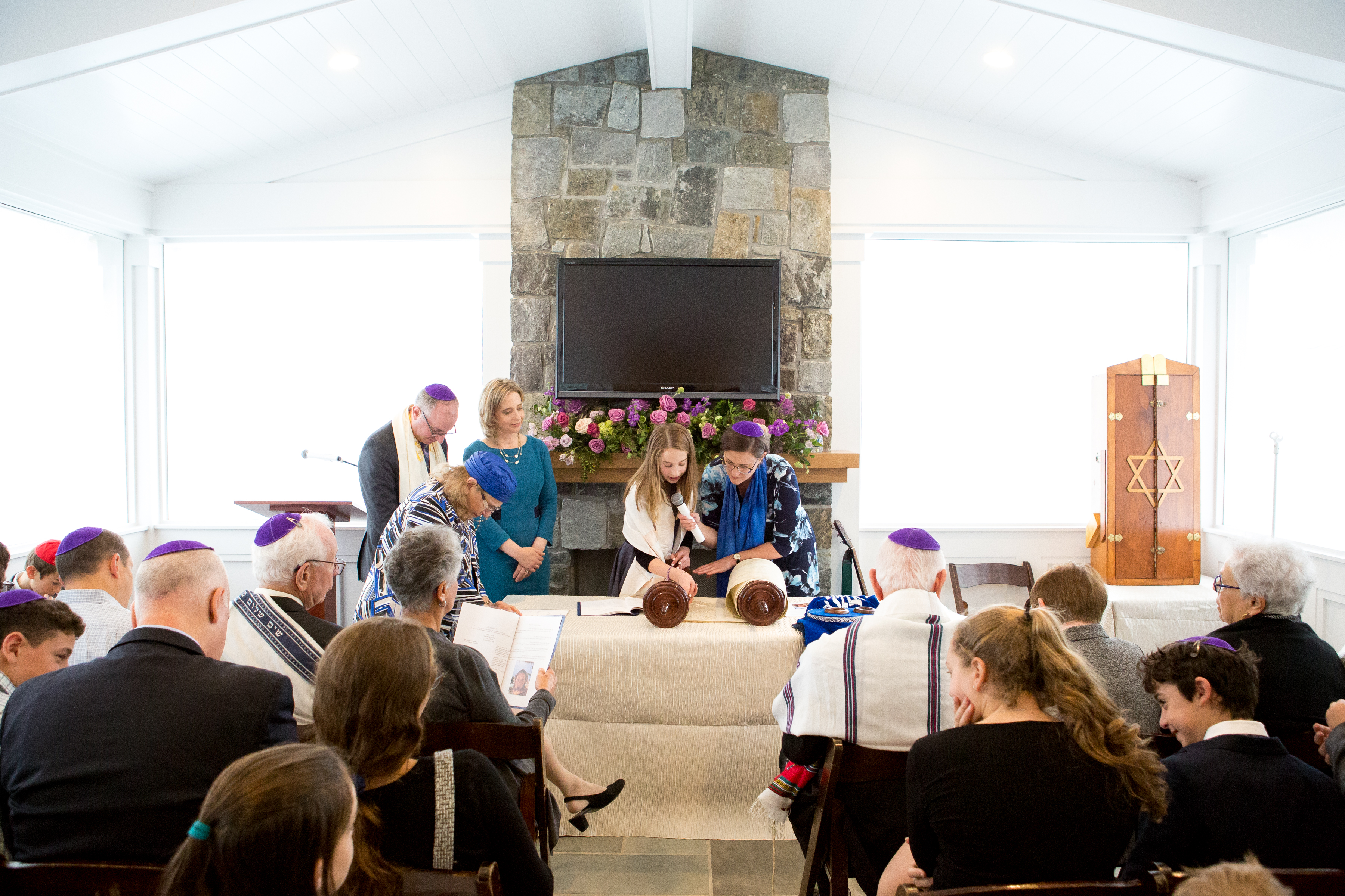 Maddie's Bat Mitzvah service in her Bethesda home | Pop Color Events | Adding a Pop of Color to Bar & Bat Mitzvahs in DC, MD, and VA | Photo by Jessica Latos Photography