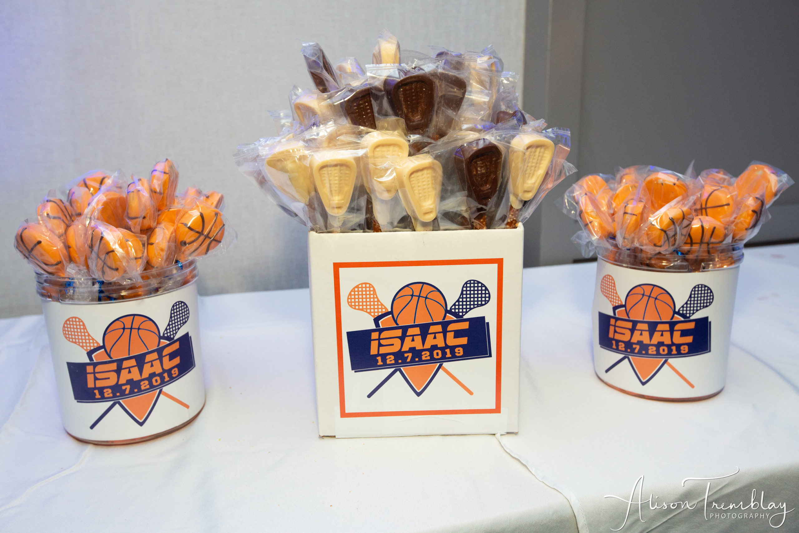 Favors and logos at Isaac's Sporty Bar Mitzvah at DoubleTree Washington DC North/Gaithersburg | Pop Color Events | Adding a Pop of Color to Bar & Bat Mitzvahs in DC, MD & VA | Photo by: Alison Tremblay Photography