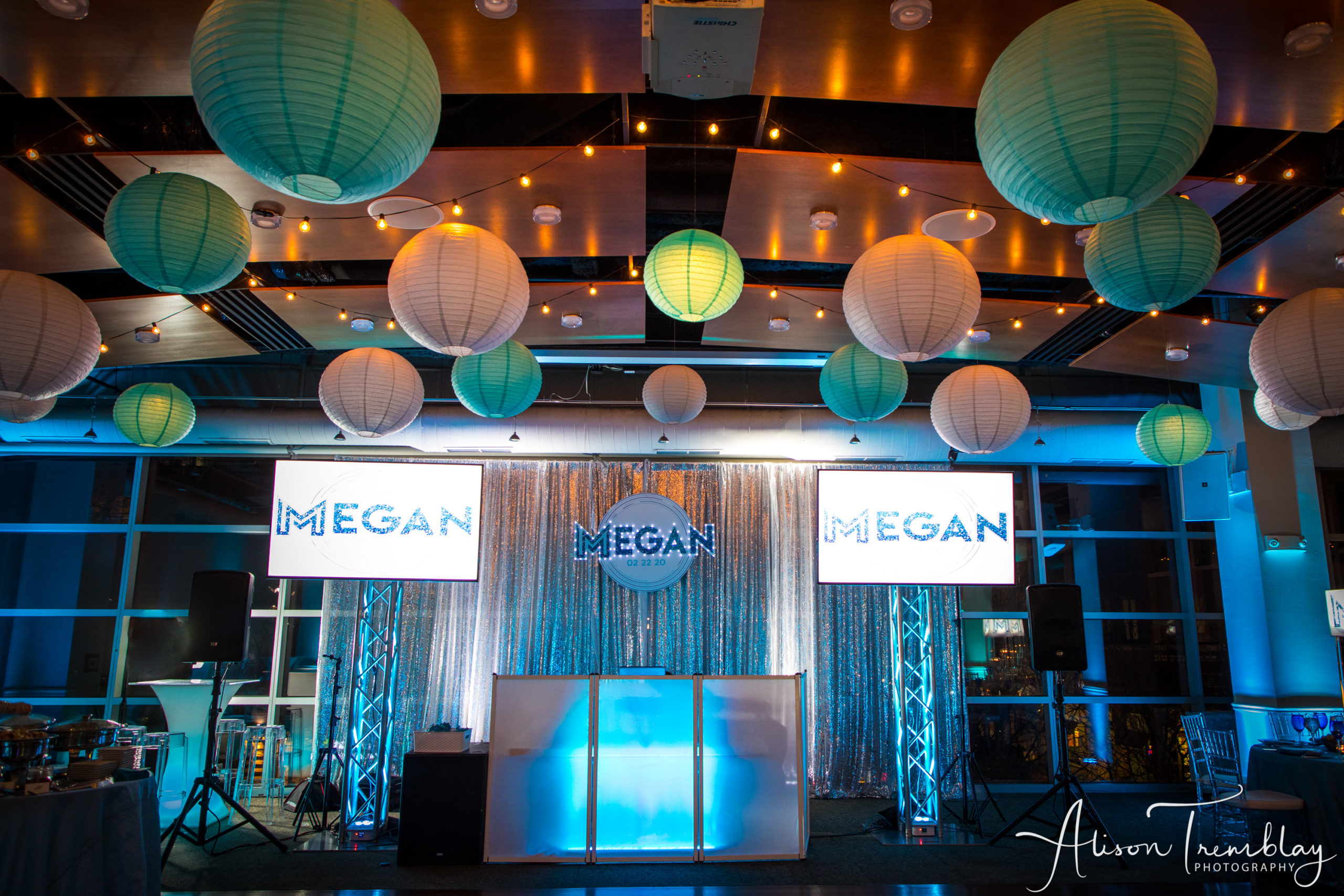 Dance Floor at Megan's Blue Sparkle Bat Mitzvah at VisArts in Rockville, MD | Pop Color Events | Adding a Pop of Color to Bar & Bat Mitzvahs in DC, MD & VA | Photo by: Alison Tremblay Photography