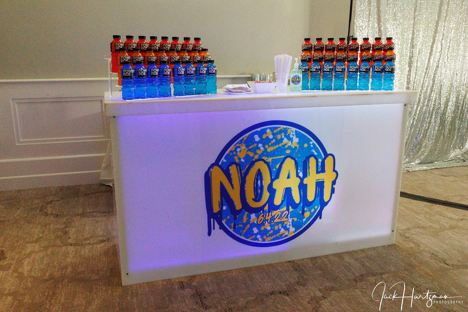Kids soda bar at Noah's Chargers-Inspired Urban, Graffiti Bar Mitzvah at Woodmont Country Club in Rockville, MD | Pop Color Events | Adding a Pop of Color to Bar & Bat Mitzvahs in DC, MD & VA | Photo by: Jack Hartzman, Washington Talent Agency