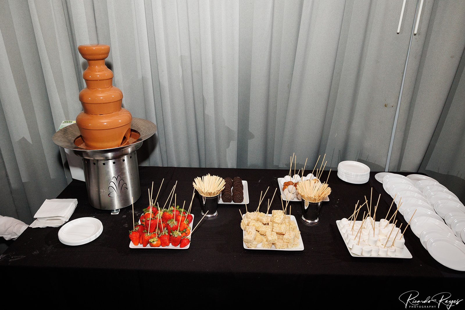 Chocolate fountain at Max's Sporty Bar Mitzvah Party at Top Golf in Germantown, MD | Pop Color Events | Adding a Pop of Color to Bar & Bat Mitzvahs in DC, MD & VA | Photo by: Ricardo Reyes Photography