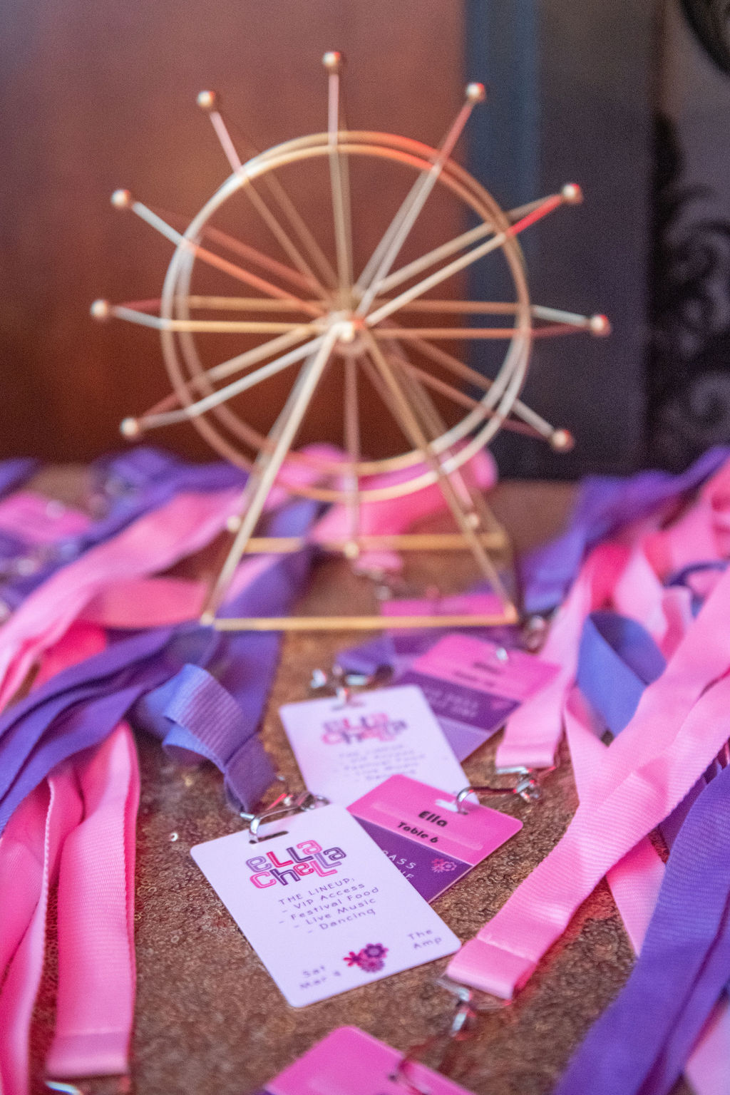 VIP passes and custom lanyards at Ella Chella Coachella-inspired Bat Mitzvah Party at AMP in Bethesda, MD | Pop Color Events | Adding a Pop of Color to Bar & Bat Mitzvahs in DC, MD & VA | Photo by: Fillman Photo