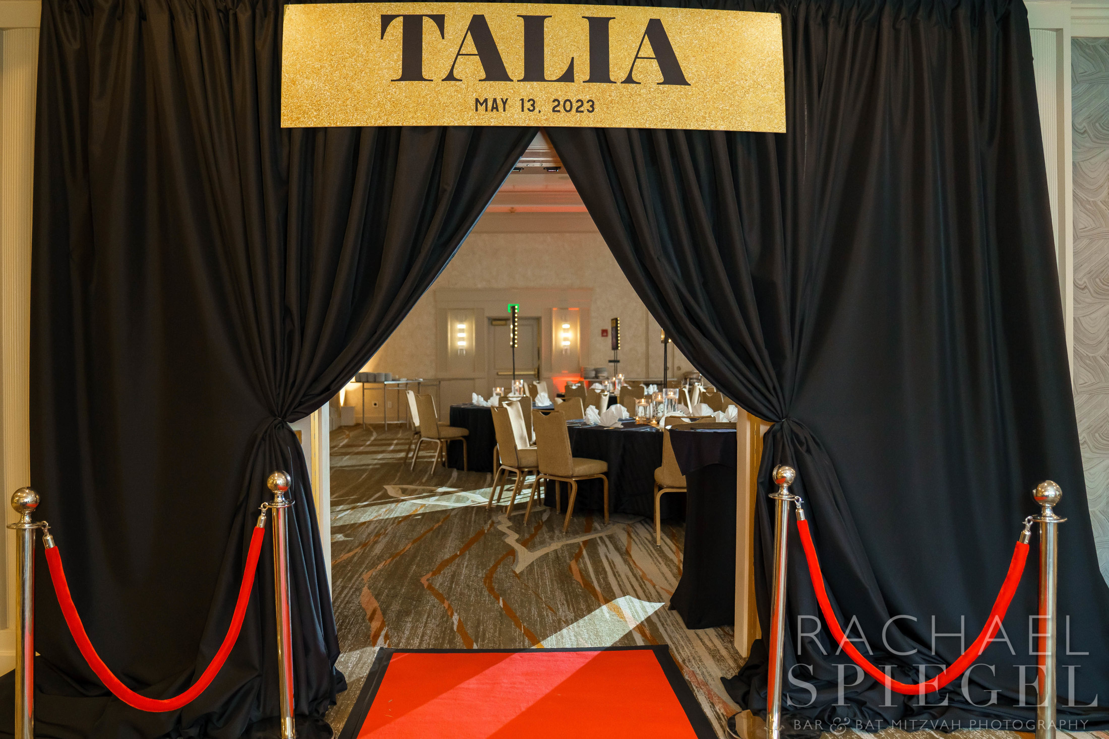 Red carpet entrance at Talia's Broadway Bat Mitzvah at Gaithersburg Marriott Washingtonian Center | Pop Color Events | Adding a Pop of Color to Bar & Bat Mitzvahs in DC, MD & VA | Photo by: Rachael Spiegel Photography