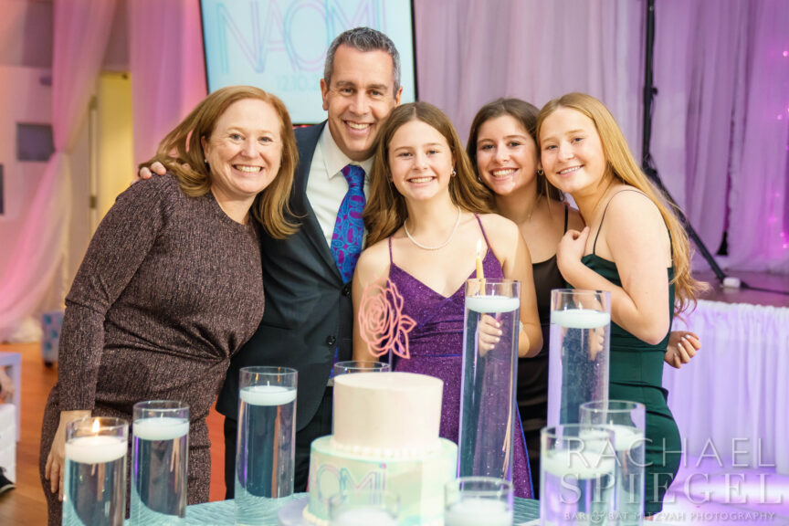 Naomi's family at Naomi's Pink and Purple Floral Bat Mitzvah Party at Temple Sinai in Washington, DC | Pop Color Events | Adding a Pop of Color to Bar & Bat Mitzvahs in DC, MD & VA | Photo by: Rachael Spiegel Photography