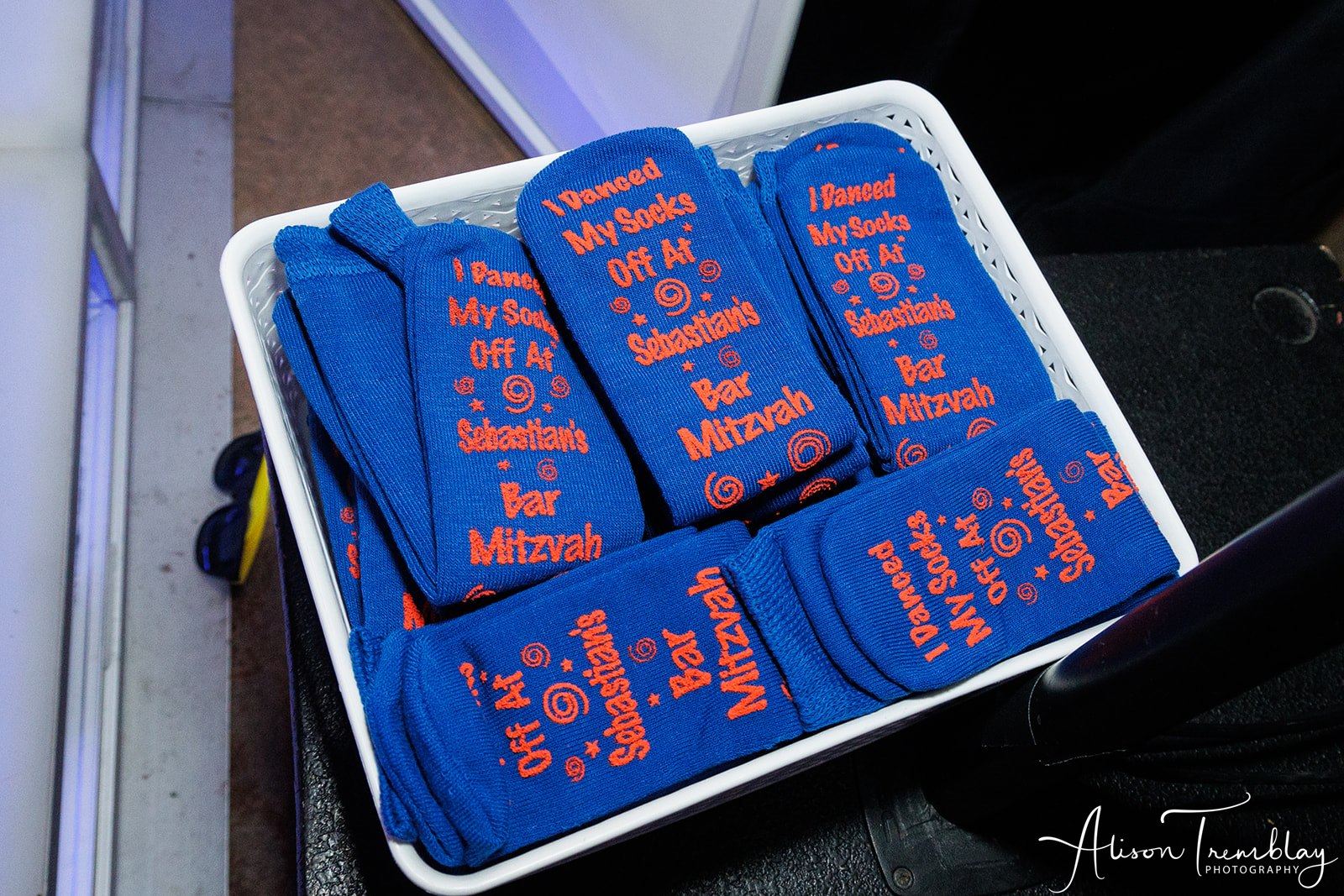 Custom dance floor socks | Pop Color Events | Adding a Pop of Color to Bar & Bat Mitzvahs in DC, MD & VA | Photo by: Alison Tremblay