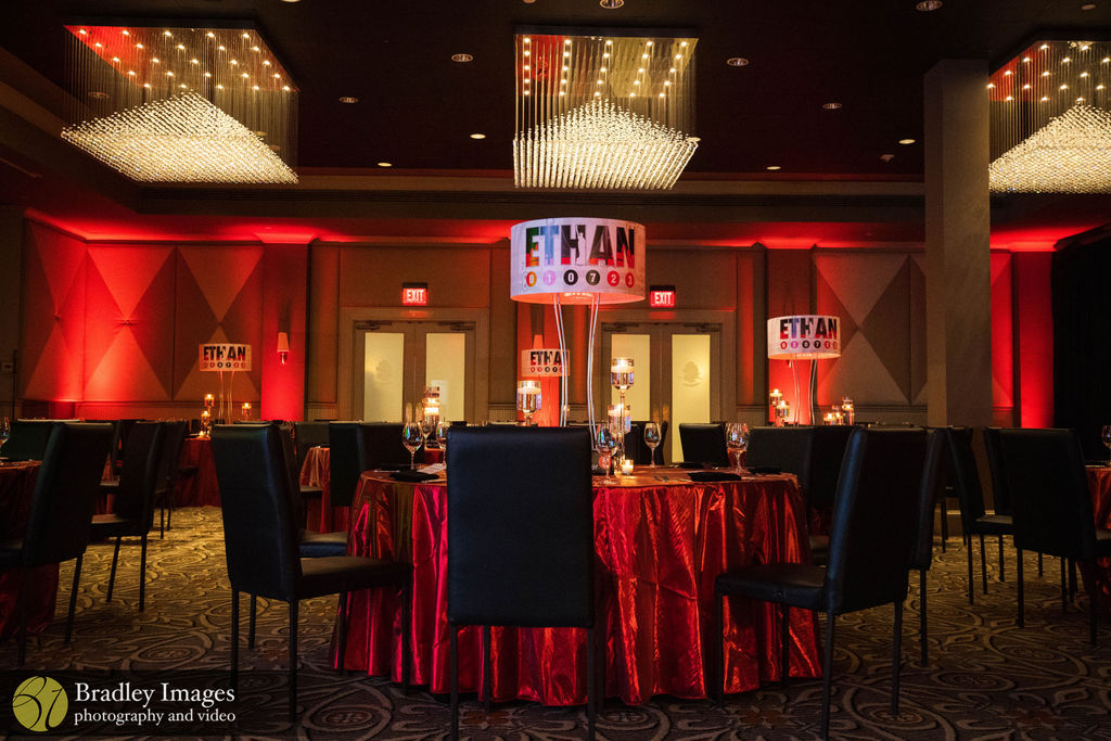 Centerpieces at Ethan's New York City-Themed Bar Mitzvah Party at Lakewood Country Club | Pop Color Events | Adding a Pop of Color to Bar & Bat Mitzvahs in DC, MD & VA | Photo by: Bradley Images