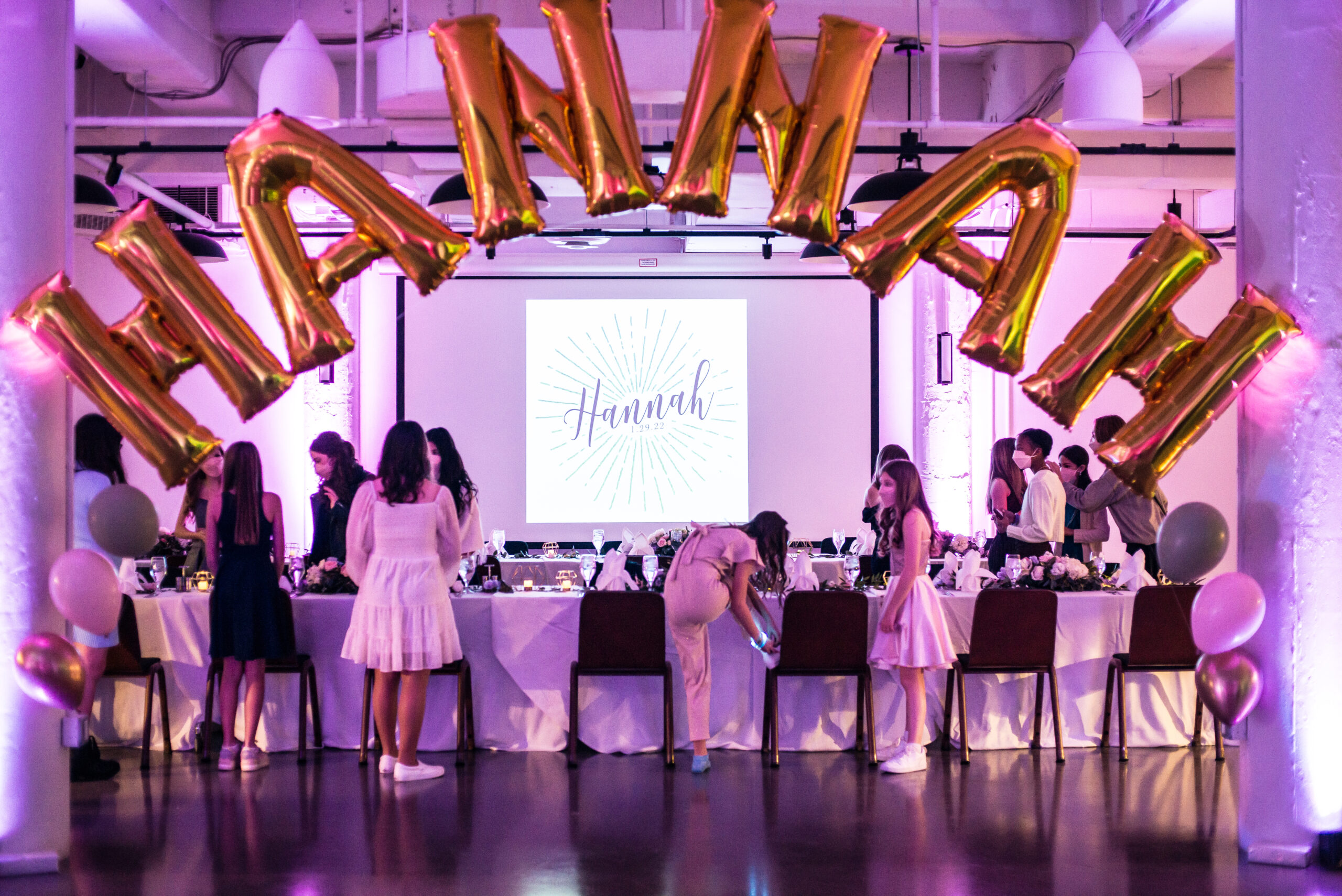 Balloons at Hannah's Sophisticated Bat Mitzvah Soiree at Eaton DC | Pop Color Events | Adding a Pop of Color to Bar & Bat Mitzvahs in DC, MD & VA | Photo by: Jacie Lee Almira Photography