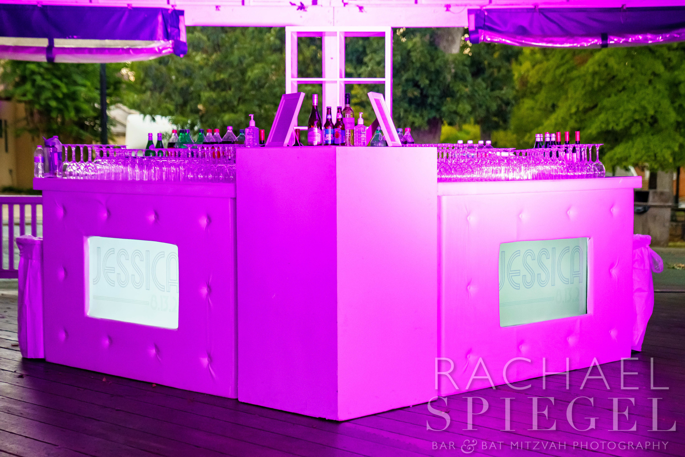 V-shaped Bar with TV insets | Pop Color Events | Adding a Pop of Color to Bar & Bat Mitzvahs in DC, MD & VA | Photo by: Rachael Spiegel Photography