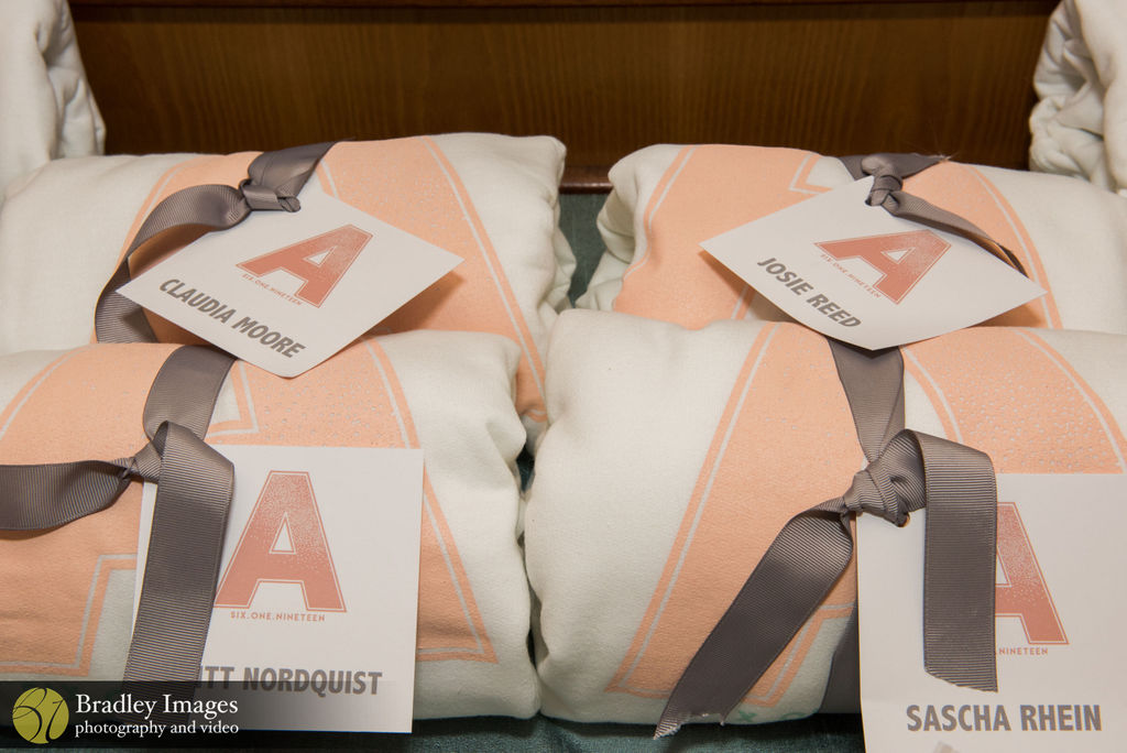 Logo Tags at Audrey's pink Bat Mitzvah| Pop Color Events | Adding a Pop of Color to Bar & Bat Mitzvahs in DC, MD & VA | Photo by: Bradley Images