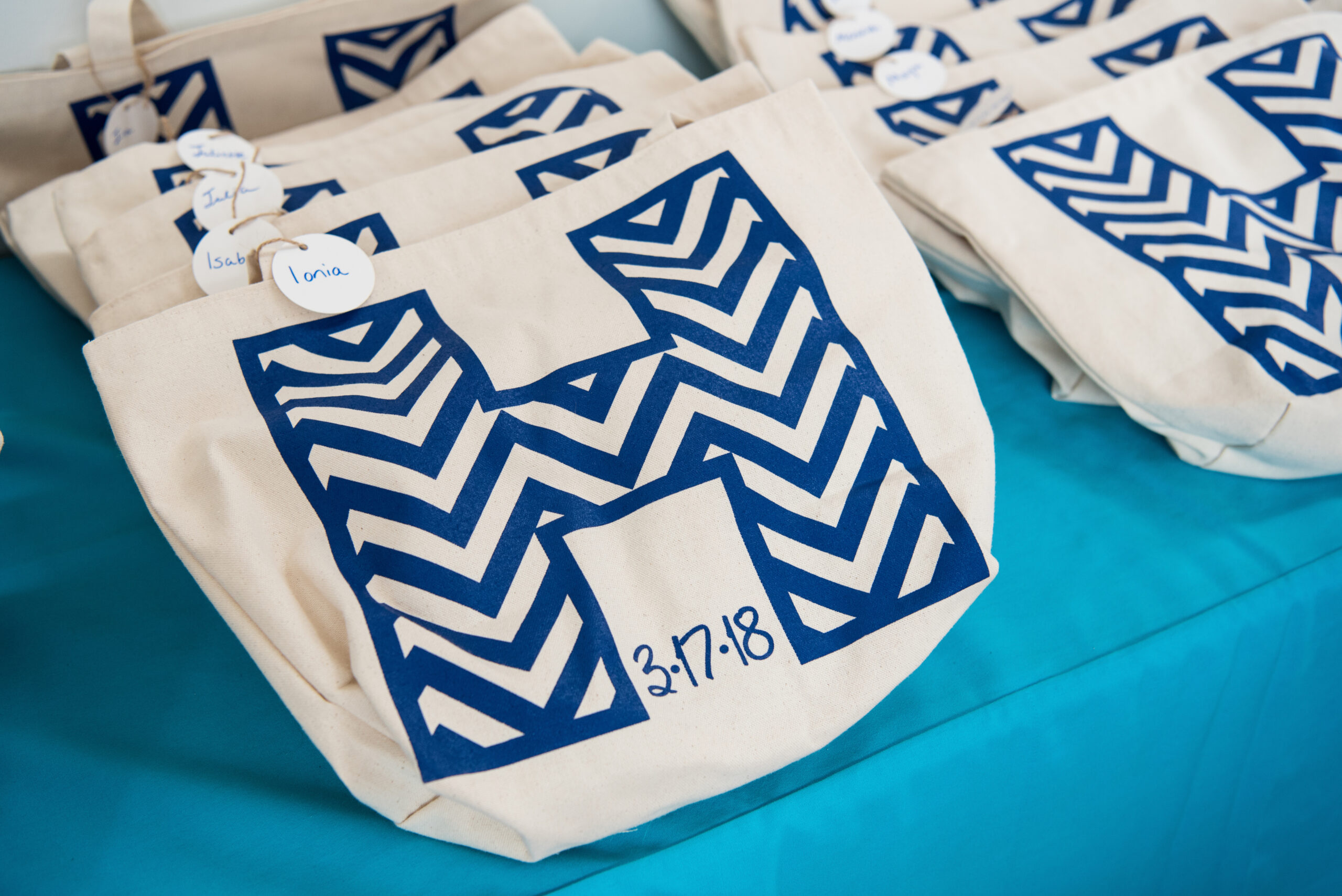 Tote bag favors | Pop Color Events | Adding a Pop of Color to Bar & Bat Mitzvahs in DC, MD & VA | Photo by: Greg Land Photography