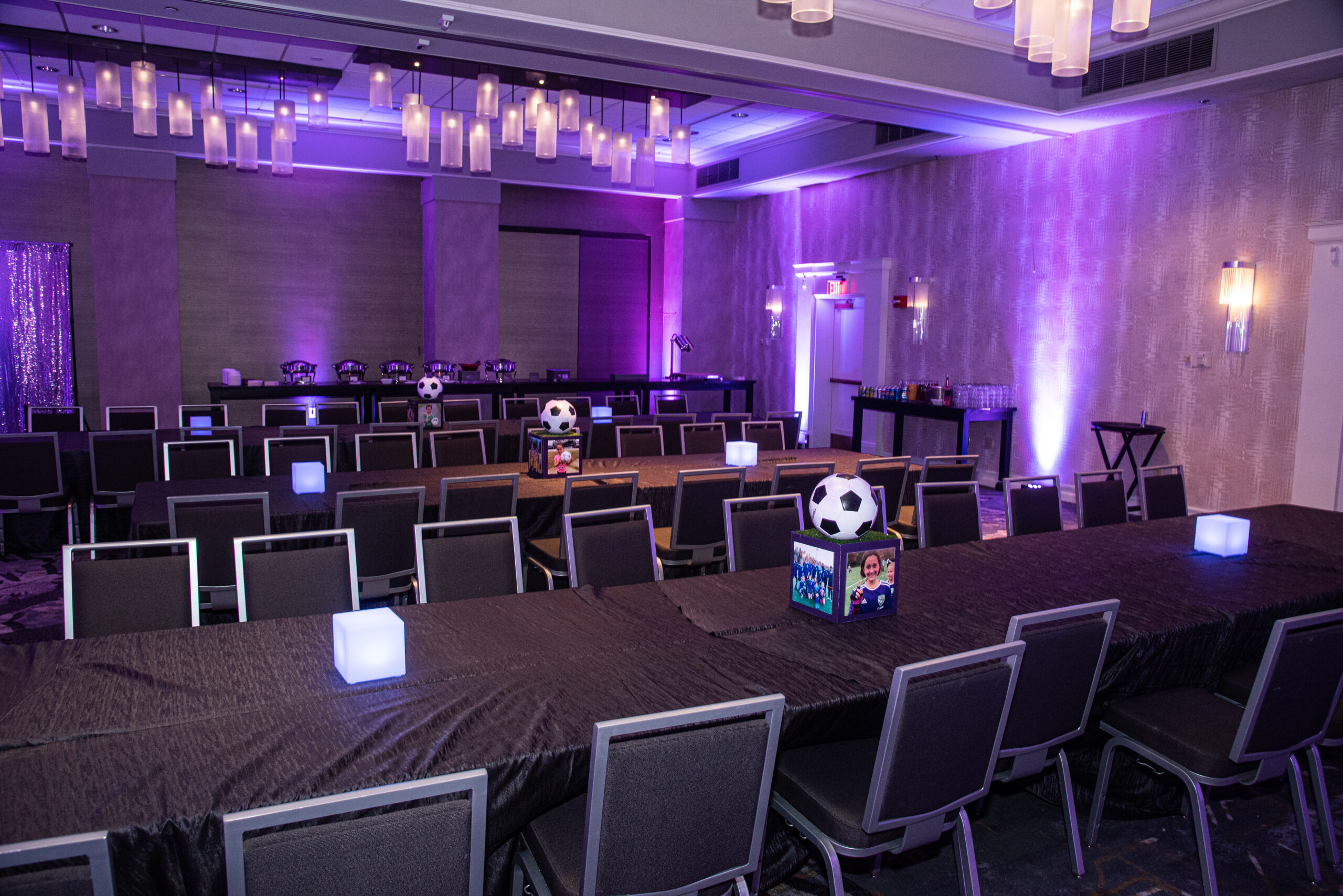 Centerpieces at Maya's watercolor soccer Bat Mitzvah party at Marriott Bethesda Pooks Hill | Pop Color Events | Adding a Pop of Color to Bar & Bat Mitzvahs in DC, MD & VA | Photo by: Al Peasley