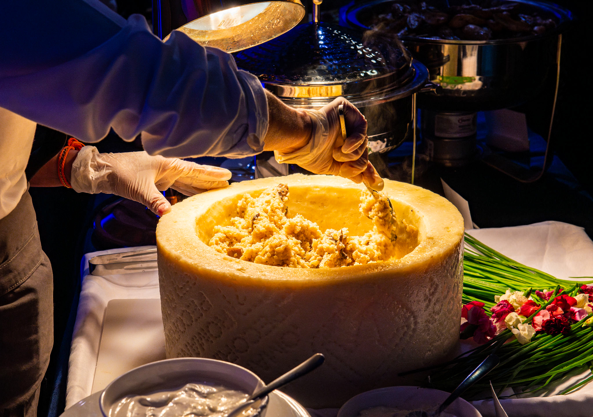 Risotto Station at Rhys and Archer's Comic Book-themed Bar Mitzvah Party at Showroom DC | Pop Color Events | Adding a Pop of Color to Bar & Bat Mitzvahs in DC, MD & VA | Photo by: Lacey Ann Photography