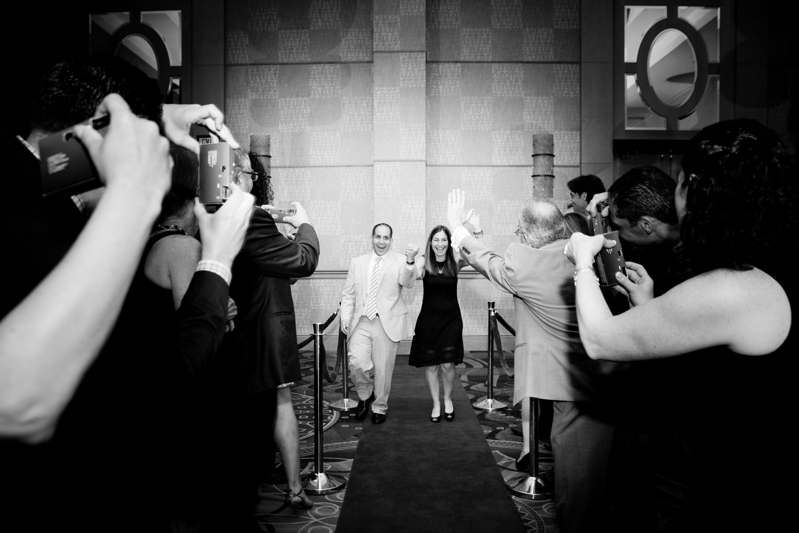 Grand entrance with confetti and cheering