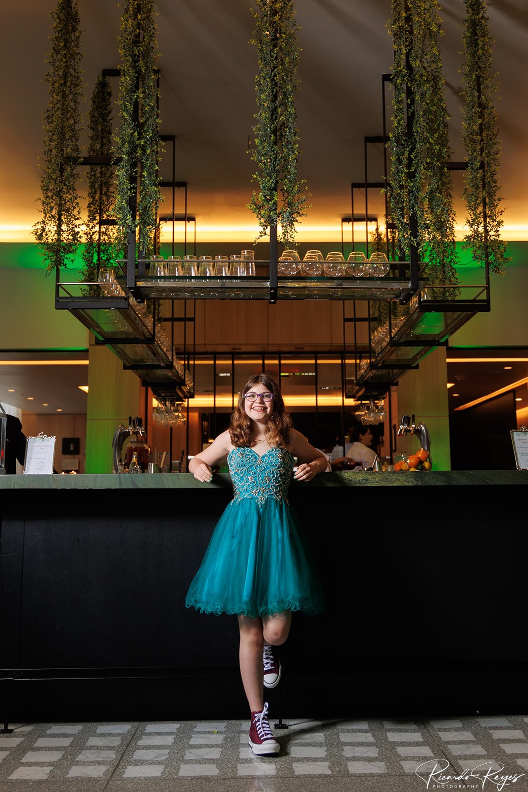 Bar at Sabrina's Enchanted Woodland-themed Bat Mitzvah Party at AC Hotel Bethesda Downtown | Pop Color Events | Adding a Pop of Color to Bar & Bat Mitzvahs in DC, MD & VA | Photo by: Ricardo Reyes