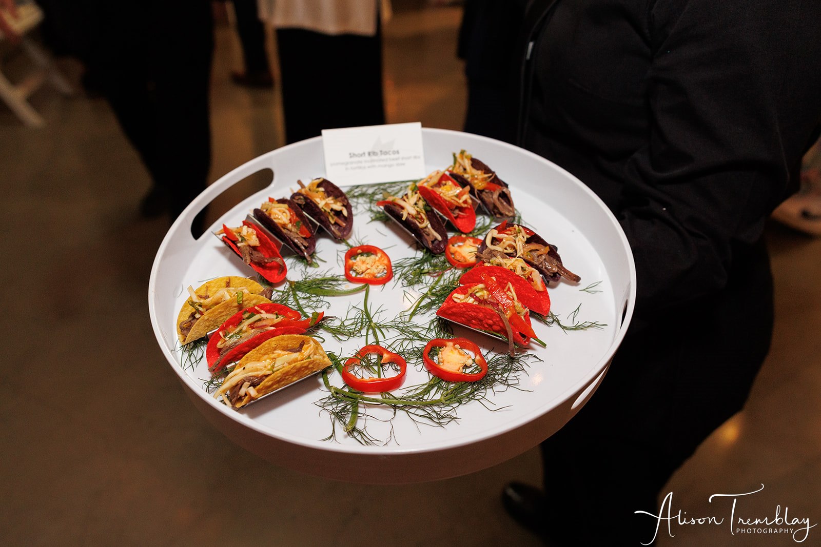 Mini Tacos at Hannah's floral taco fiesta at VisArts in Rockville, MD | Pop Color Events | Adding a Pop of Color to Bar & Bat Mitzvahs in DC, MD & VA | Photo by: Alison Tremblay Photography
