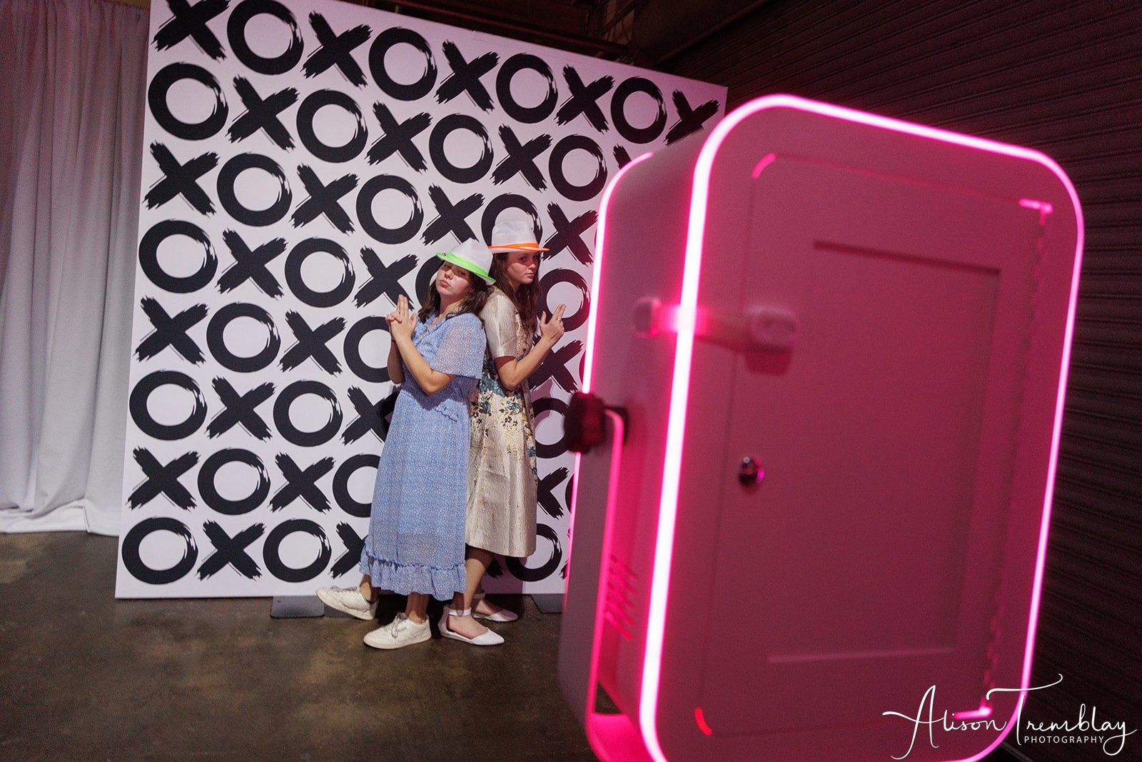 Photo booth backdrop at Maya's Pretty Pink Bat Mitzvah at Photogroup in Silver Spring | Pop Color Events | Adding a Pop of Color to Bar & Bat Mitzvahs in DC, MD & VA | Photo by: Alison Tremblay