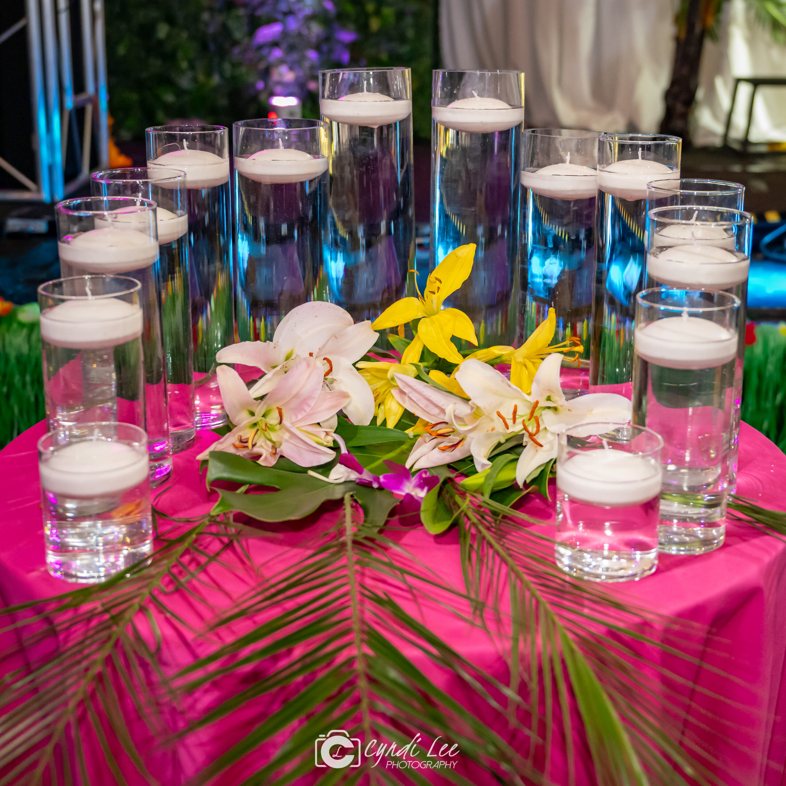 Candle LIghting at Emery's Tropical Bat Mitzvah Party at The Renegade in Arlington, VA | Pop Color Events | Adding a Pop of Color to Bar & Bat Mitzvahs in DC, MD & VA | Photo by: Cyndi Lee Photography