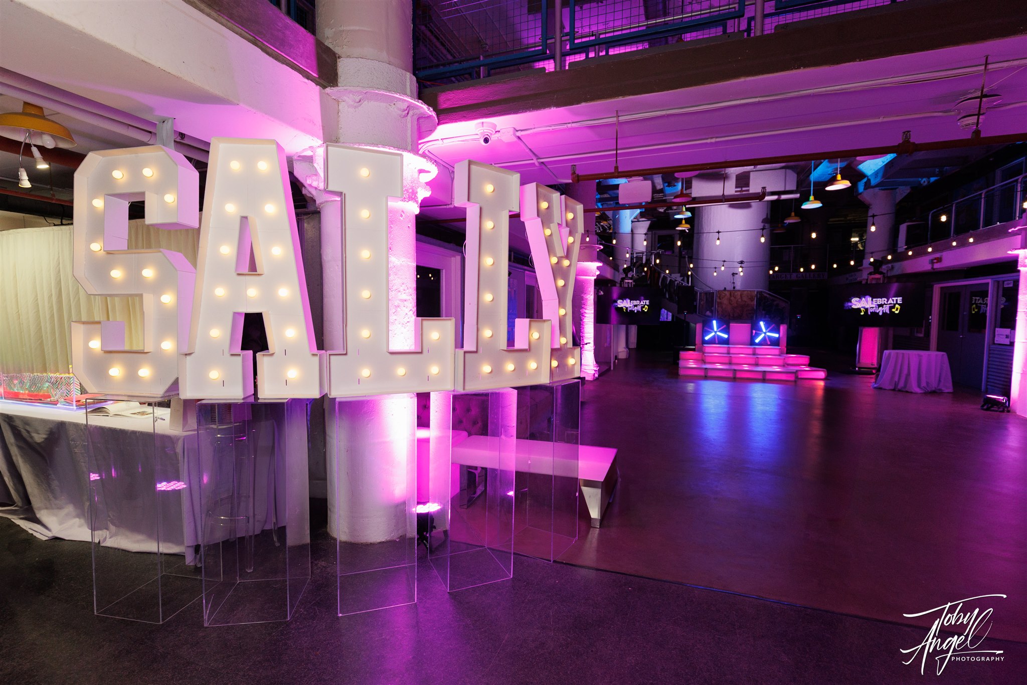 Oversized letters at Sally's Torpedo Factory Bat Mitzvah | Pop Color Events | Adding a Pop of Color to Bar & Bat Mitzvahs in DC, MD & VA | Photo by: Toby Angel