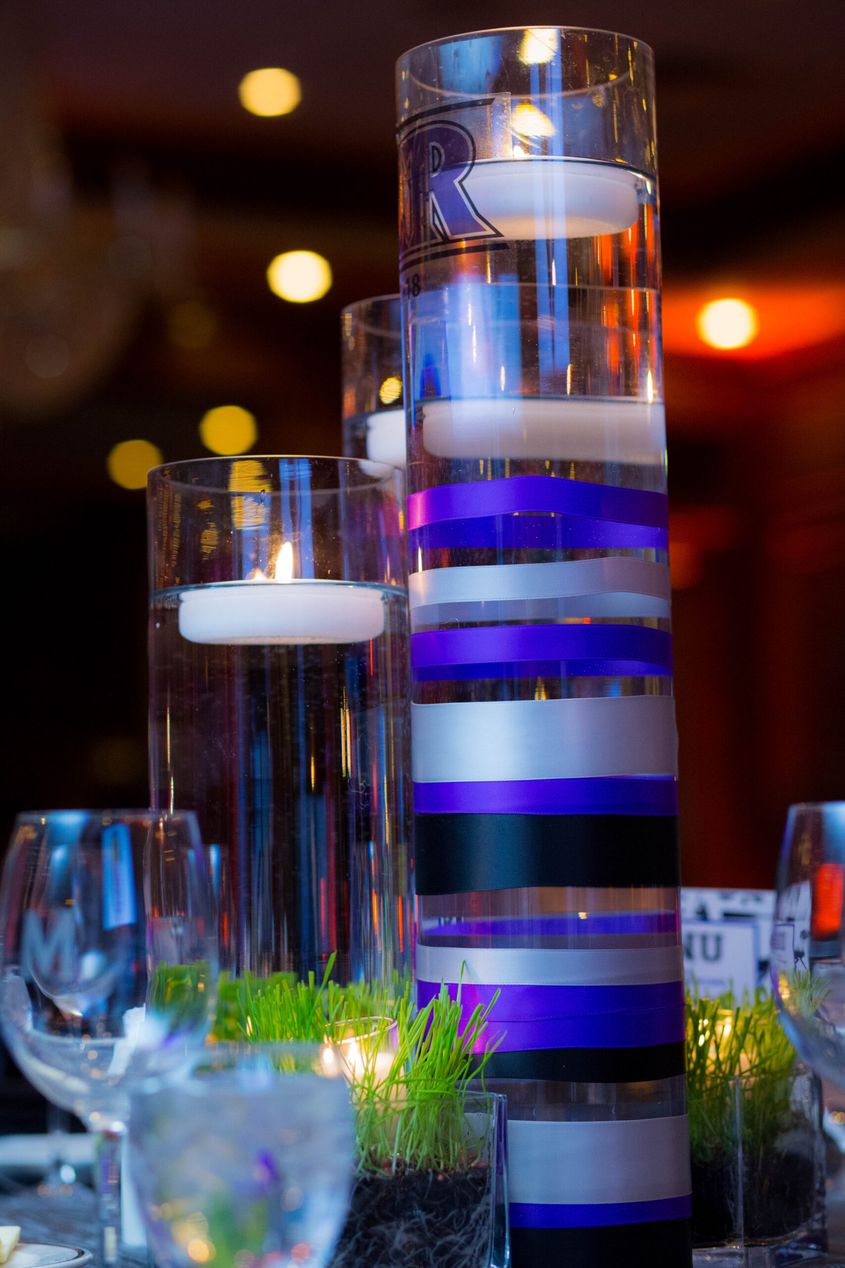 ribbon wrapped mitzvah centerpiece